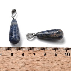 天然石ソーダライトペンダント  ステンレススチール製のベールスナップ付き  ドロップ  28~30x10~12mm  穴：6x4mm&nbsp;G-T081-30