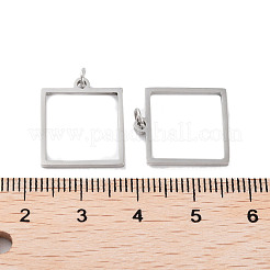 変色しない304ステンレススチールペンダント  レーザー切断  丸カン付き  ステンレス鋼色  正方形  17x15x1mm  穴：2mm&nbsp;STAS-G324-01B-P