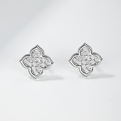 女性用スターリングシルバー製パヴェモアッサナイトスタッドピアス925点  花  銀  10.5mm&nbsp;NZ9775