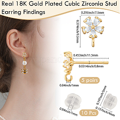 5 Pair Brass Micro Pave Cubic Zirconia Stud Earring Findings&nbsp;KK-BBC0020-03