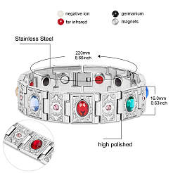 304ステンレススチール時計バンドブレスレット  グレードAAAキュービックジルコニア付き  ステンレス鋼色  8-5/8インチ（22cm）&nbsp;JB646A