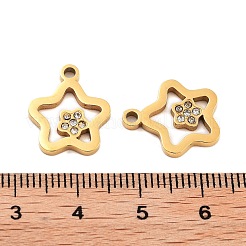 イオンプレーティング(IP) 304 ステンレスペンダント  ラインストーン付き  スター  ゴールドカラー  16x13.5x1.5mm  穴：1.8mm&nbsp;STAS-S140-09G
