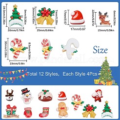 48 個 12 スタイル クリスマステーマの不透明樹脂カボション  クリスマスベルとケーキとジンジャーブレッドマン  混合図形  ミックスカラー  16~34.5x15~29x4~10mm  4個/スタイル&nbsp;CRES-SC0002-54