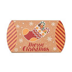 クリスマステーマのダンボールキャンディーピローボックス  漫画のクリスマスソックスキャンディスナックギフトボックス  ファイヤーブリック  折りたたみ：7.3x11.9x2.6cm&nbsp;CON-G017-02D