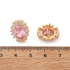女性用オーバル真鍮マイクロパヴェキュービックジルコニアスタッドピアス  カドミウムフリー＆鉛フリー  長持ちメッキ  ラックめっき  ゴールドカラー  ピンク  15.5x12.5mm&nbsp;EJEW-G428-27G-04