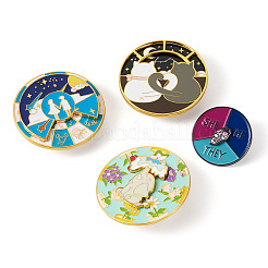 4Pcs 4 Style Elephant & Cat & Girl and Boy & Diamond Rotating Enamel Pins Set&nbsp;JEWB-TA0001-09