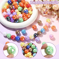 UVメッキ不透明アクリルビーズ100個。  虹色の  ラウンド  多面カット  ミックスカラー  15mm  穴：3mm&nbsp;MACR-CJ0002-48