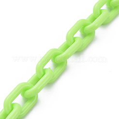 手作りの不透明アクリルアズキチェーン  淡緑色  15x9x3mm  39.37インチ（1m）/連&nbsp;AJEW-JB00664-09