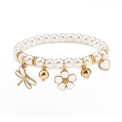 ABS Plastic Imitation Pearl Beaded Stretch Bracelet with Alloy Enamel Charms for Kids&nbsp;BJEW-JB08524