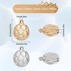 20個2色304ステンレススチールチャーム  サッカー/サッカーボール  ゴールデン·ステンレス鋼色  15.5x13x3.5mm  穴：1mm  10個/カラー&nbsp;STAS-SC0004-22