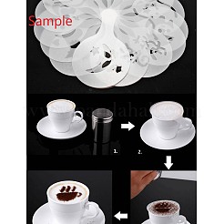 プラスチックカフェフォームスプレーテンプレート  DIYコーヒーデコレーションツール  高級コーヒー印刷モデル  ミックス模様  ホワイトスモーク  132x85x0.4mm  16個/セット&nbsp;DIY-K011-17