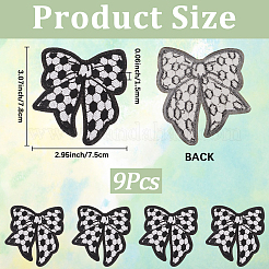 ポリエステル刺繍糸アイロン接着/縫い付けパッチ9個  布のアップリケ  蝶結び  ブラック  75x78x1.5mm&nbsp;PATC-CY0001-62