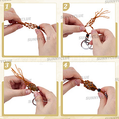 4Pcs 4 Colors Nylon Wired & Glass Bead Keychains&nbsp;KEYC-SC0002-16