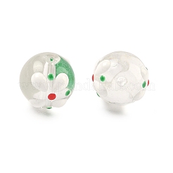 透明なガラスエナメルビーズ  手描きのビーズ  花の丸  ホワイト  12.5mm  穴：1.8mm&nbsp;GLAA-P078-01A-07