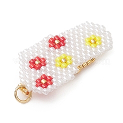 ミユキガラスシードビーズペンダント  フラワーチャーム付きサンダル  304ステンレス鋼  レッド  30x16x3.5mm  穴：3mm&nbsp;PALLOY-MZ01313-01