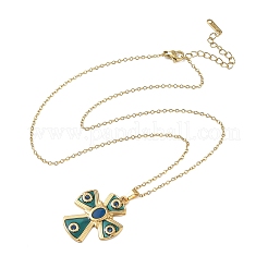 Religion 304 Stainless Steel Enamel Teal Pendant Necklaces for Women&nbsp;NJEW-C118-01B-G