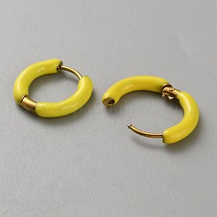 316ステンレススチールエナメルリングフープピアス  ゴールドカラー  きいろ  17.5x16x3mm&nbsp;EJEW-WH0035-01E