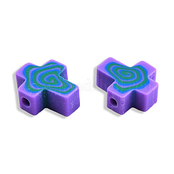 手作り樹脂粘土ビーズ  クロス  暗い蘭  12x10x4.5mm  穴：1.6mm&nbsp;CLAY-T020-30B