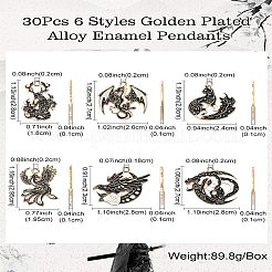 30個6スタイル金メッキ合金エナメルペンダント  動物チャーム  混合図形  27~29.5x18~28x1mm  穴：1.8~2mm  5個/スタイル&nbsp;ENAM-CJ0006-36