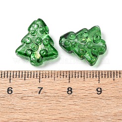 染色・加熱したガラスビーズ  金箔  バブル効果  クリスマスツリー  グリーン  16x15x5.5mm  穴：0.8mm&nbsp;GLAA-B009-02B