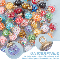 56色のガラスラウンドペンダント14個  プラスチック製の金具とフォームグリッター付き  ゴールドカラー  ミックスカラー  21x16mm  穴：2.5mm  4個/カラー&nbsp;GLAA-UN0001-17