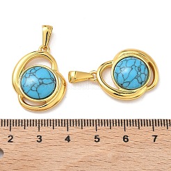 304ステンレススチール、合成ターコイズペンダント  ゴールドカラー  楕円形のチャーム  25x19x6mm  穴：8x3.5mm&nbsp;STAS-L309-21F-G