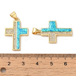 ラックメッキ真鍮マイクロパヴェキュービックジルコニアペンダント  カドミウムフリー＆鉛フリー  長持ちメッキ  クロス  18KGP本金メッキ  25.5x17x2.5mm  穴：4x3mm&nbsp;KK-P268-17B-G