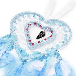 Heart Woven Web/Net with Feather Hanging Ornaments&nbsp;HJEW-G025-12B