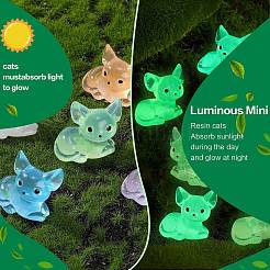 30 個 6 色の蓄光樹脂かわいい小さな猫の装飾品  暗闇で光る  マイクロ風景の装飾  ミックスカラー  26x26.5x17.5mm  5個/カラー&nbsp;RESI-SZ0003-42