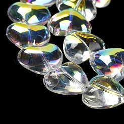 電気メッキガラスビーズセット  ハート  クリアAB  12.5x15x6~6.5mm  穴：1mm  約50個/連  23.62''（60センチメートル）&nbsp;EGLA-B008-01A-AB02