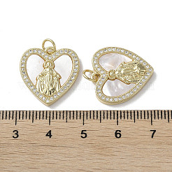 真鍮製マイクロパヴェキュービックジルコニアペンダント  カドミウムフリー＆鉛フリー  シェルと  聖母マリアの模様  18KGP本金メッキ  ハート  18.5x18x3mm  穴：3mm&nbsp;KK-G485-19D-G