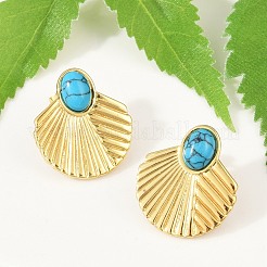 Fan 304 Stainless Steel Synthetic Turquoise Stud Earrings for Women&nbsp;EJEW-U046-17A-G