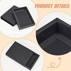 クラフト紙の折りたたみボックス  引き出しボックス  長方形  ブラック  完成品：20x15x3cm&nbsp;CON-WH0010-01K-D