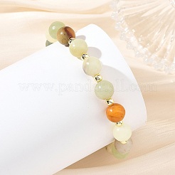 8MM Natural Butter Jade Round Beaded Stretch Bracelets with Synthetic Non-magnetic Hematite Beads&nbsp;BJEW-JB14365