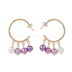 ガラスパールダングルスタッドピアス  金メッキ 304 ステンレススチール ハーフフープピアス 女性用  ミックスカラー  44mm  ピン：0.8mm&nbsp;EJEW-JE05034