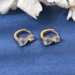 Brass Pave Cubic Zirconia Hoop Earrings&nbsp;KK-CBACA55-17G