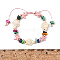 Natural Freshwater Shell & Synthetic Turquoise Beads Braided Bead Bracelets&nbsp;BJEW-JB13868