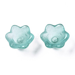 透明なスプレー塗装ガラスビーズ  花  ミディアムアクアマリン  7x11.5x11.5mm  穴：1.2mm&nbsp;GLAA-Q089-002A-001