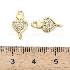Brass Micro Pave Clear Cubic Zirconia Heart Connector Charms&nbsp;KK-H527-03B-G