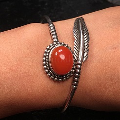 Natural Agate Beaded Cuff Bangles&nbsp;BJEW-C146-02