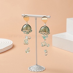 ガラスクラゲ、シェルパールビーズダングルスタッドピアス  女性用ゴールドブラスロングドロップイヤリング  アクア  74~76mm  ピン：0.7mm&nbsp;EJEW-TA00217