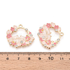 合金ラインストーンとエナメルペンダント  ラックめっき  花と猫の形  ミスティローズ  24.3x28x2.7mm  穴：1.8mm&nbsp;ENAM-T022-52KCG