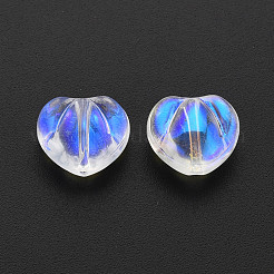 透明なガラスビーズを電気  abカラーハーフメッキ  ハート  クリアAB  10.5x12x6.5mm  穴：1mm&nbsp;GLAA-T022-24-B01
