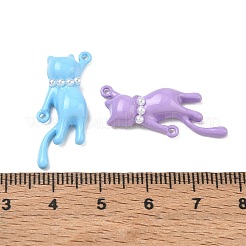 焼き付け塗装合金＆模造真珠コネクターチャーム  猫リンク  ミックスカラー  28x12x5mm  穴：1.2mm  約9個/袋&nbsp;AL-CBABBA2-03