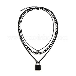 パンクスタイルの合金3層ロックペンダントネックレス（女性用）  ブラック  15.75~19.69インチ（40~50cm）&nbsp;WG28CE4-01