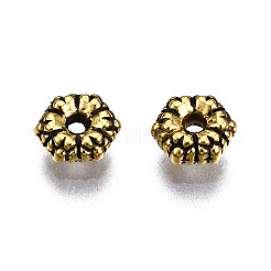 チベット風スペーサービーズ  カドミウムフリー＆ニッケルフリー＆鉛フリー  花  アンティーク黄金  5.5x2mm  穴：1mm  約4000個/1000g&nbsp;GLF0280Y-NF-1