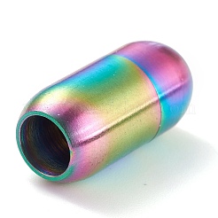 イオンプレーティング（IP）304ステンレススチール製マグネット留め具、接着端付き  コラム  虹色  19x10mm  穴：6mm&nbsp;X-STAS-G239-13C
