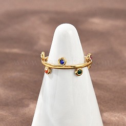 304ステンレススチール製ラインストーンオープンカフリング（女性用）  イオンプレーティング（ip）  ゴールドカラー  ラウンド  カラフル  1.5~7.5mm  内径: 調節可能&nbsp;RJEW-K301-07G-01