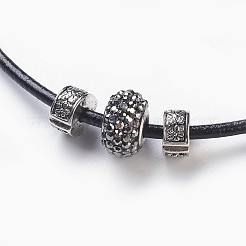 牛革レザーコードのアクセサリーセット  ネックレス＆ブレスレット  樹脂ラインストーンのヨーロッパビーズと合金ヨーロッパスタイルの留め金  ロンデル  ヘマタイト  195x3mm  18.11インチ〜18.5インチ（46~47cm）&nbsp;SJEW-JS00989-03