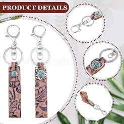 2Pcs 2 Styles Cowhide Synthetic Turquoise Keychains&nbsp;KEYC-CL0001-41